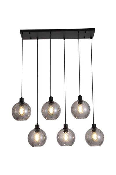 Pendelleuchte Metall Rauchglas Schwarz E27 L:95 cm