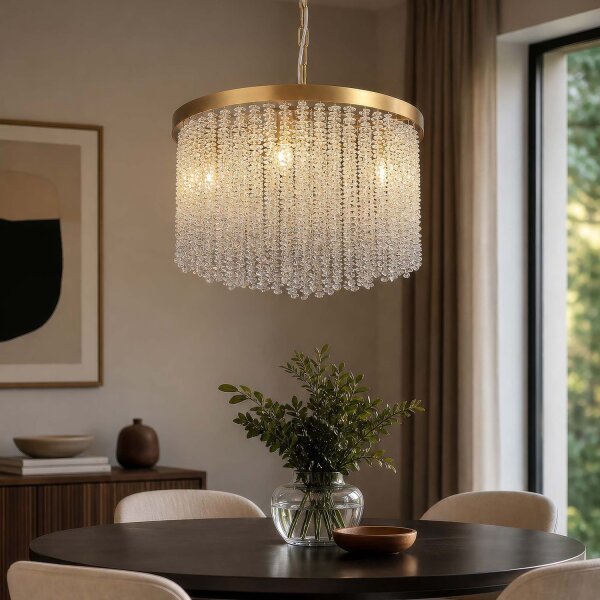 Hängelampe Glas Metall Bronze E14 Ø50 cm 5-flammig klar