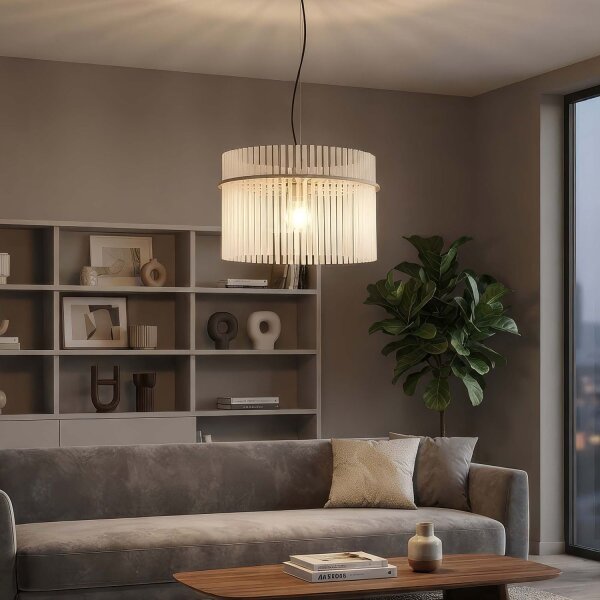 Pendelleuchte Glas Metall Sandfarben Weiß E27 Ø40 cm