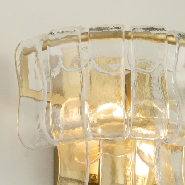Wandleuchte Glas Metall Gold E14 H:20 cm 2-flammig klar
