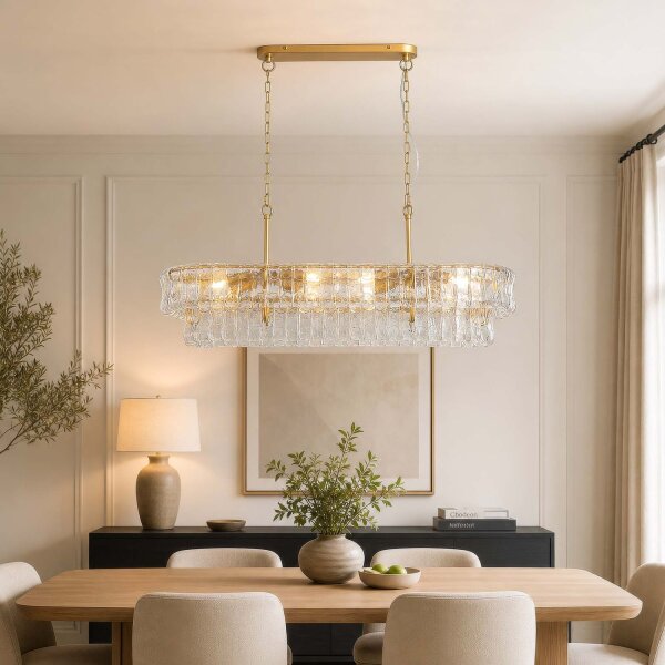 Pendelleuchte Glas Metall Gold E14 L:98 cm 8-flammig