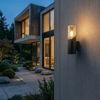 Au&szlig;enwandleuchte Glas Schwarz Bernstein E27 IP44...