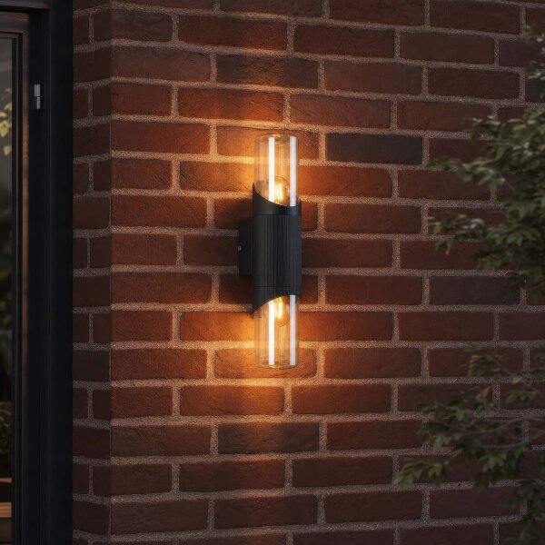 Außenwandlampe Glas Schwarz Bernstein E27 IP44 Up Down
