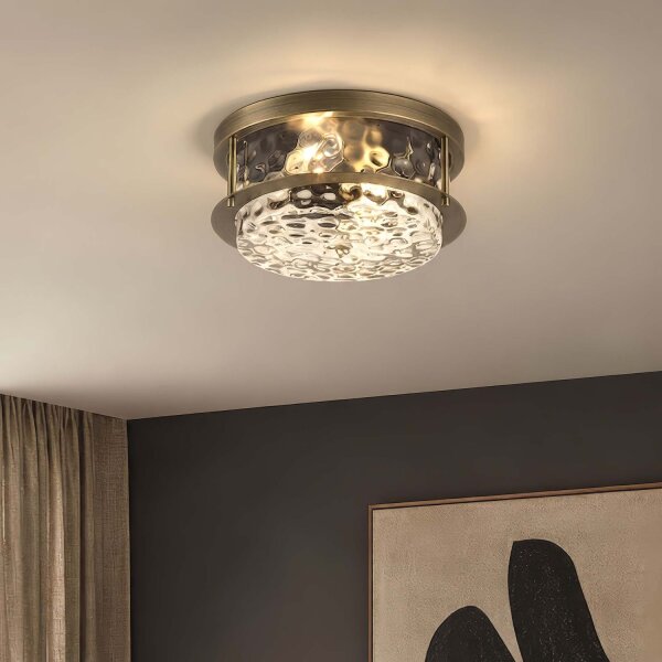 Deckenlampe Klarglas Messing Antik E27 IP44 Ø35 cm rund