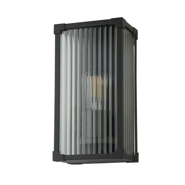 Außenwandleuchte Aluminium Glas Schwarz E27 IP44 klar