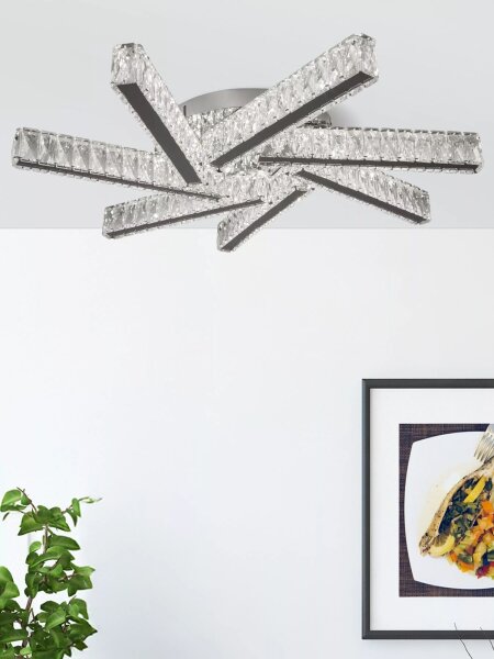 LED Deckenlampe 4000K Glas Metall Chrom L:66,5 cm klar