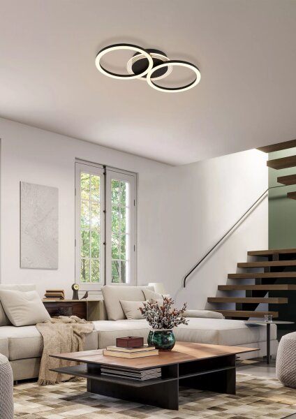 LED Deckenlampe 3000K Metall Schwarz L:46 cm Lichtring