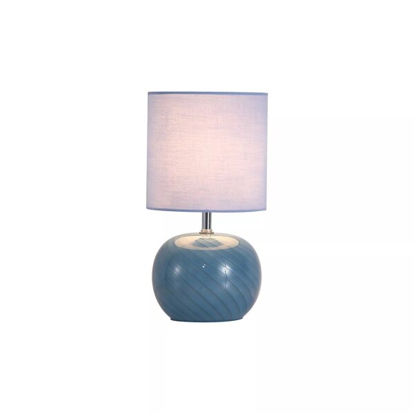 Tischleuchte Glas Stoff Blau E27 H:30,5 cm Modern