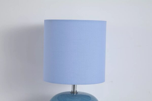 Tischleuchte Glas Stoff Blau E27 H:30,5 cm Modern