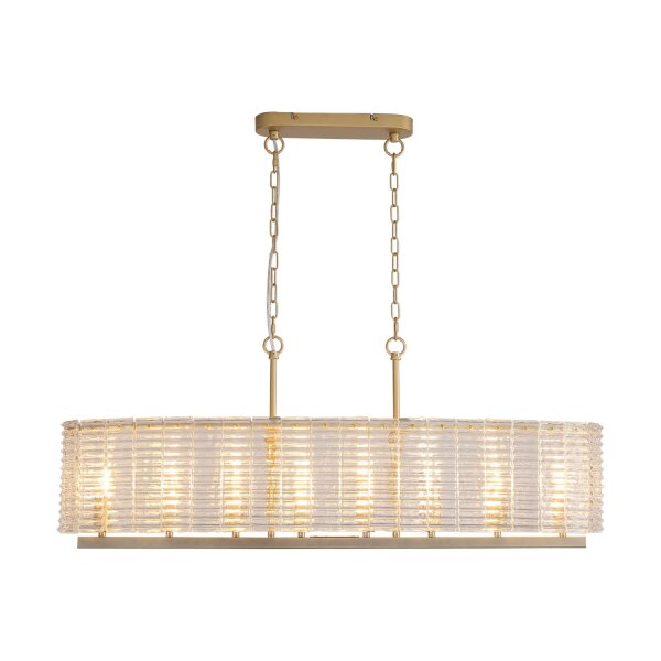 Hängelampe Glas Metall Gold E14 L:99 cm Glasstäbe klar