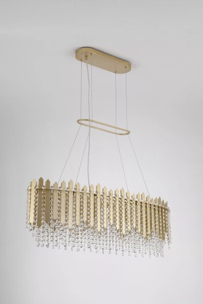 Hängelampe Glas Metall Kristall Gold E27 L:98 cm klar