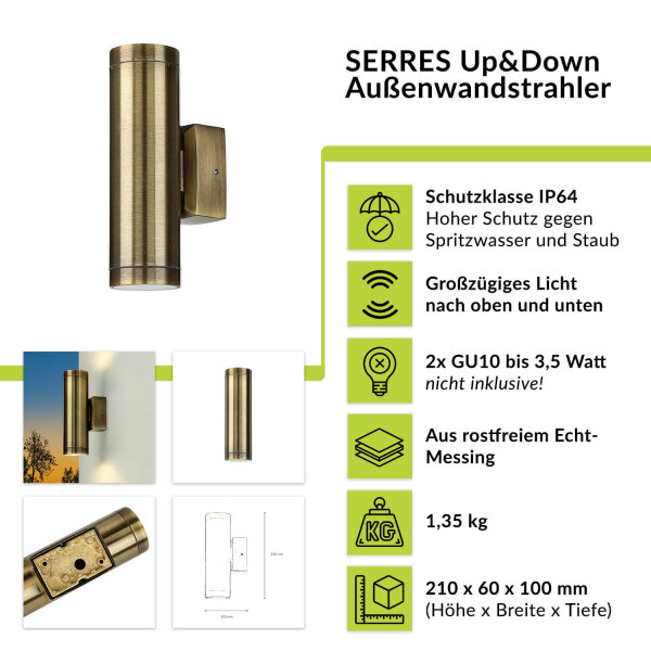 Applique extérieure Up Down en laiton GU10 IP54