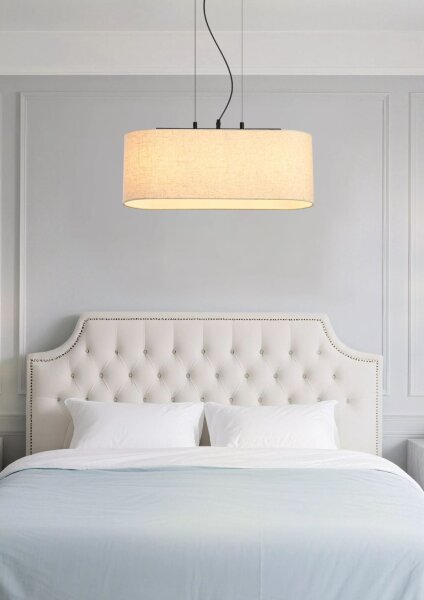 Hängelampe Metall Leinen Schwarz Beige E27 L:60 cm