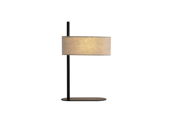 Tischlampe Metall Leinen Schwarz Natur E14 H:43 cm oval