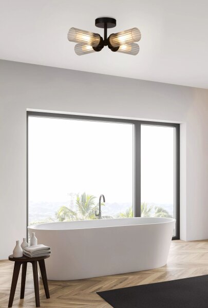 Deckenleuchte Glas Metall Schwarz G9 IP44 L:39 cm klar