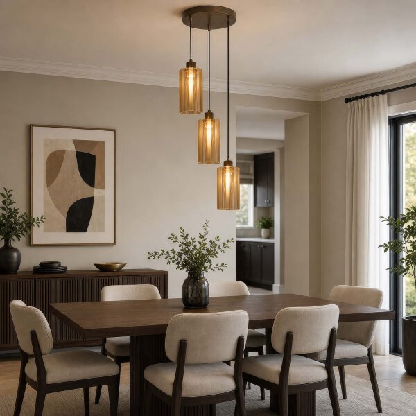 Hängelampe Glas Metall Bronze Bernstein E27 Ø25 cm