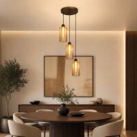 H&auml;ngelampe Glas Metall Bronze Bernstein E27...