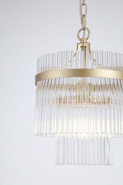 Pendelleuchte Glas Metall Gold E27 Ø26 cm Glasstäbe