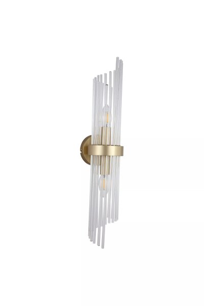 Wandlampe Glas Metall Gold E14 H:56 cm Glasstäbe klar