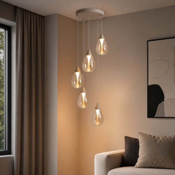 LED Hängelampe 3000K Sandfarben Champagner 5-flammig