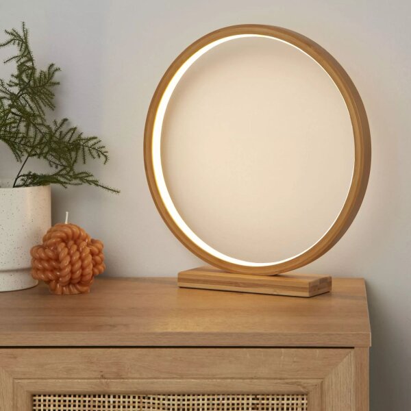LED Tischlampe Modern 2700K Bambus Natur H:32 cm Ring
