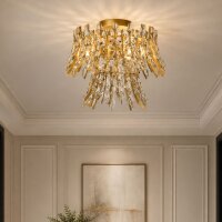 Deckenlampe Glas Metall Kristall Gold matt E14 H:32 cm