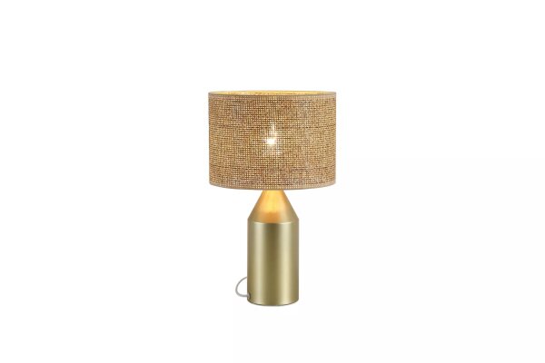 Tischleuchte Rattan Natur Gold blendarm E27 H:40 cm