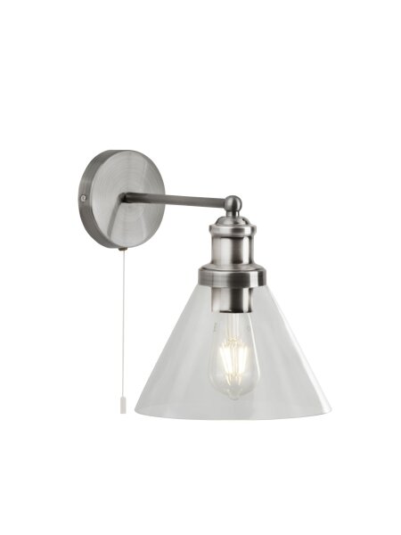 Wandleuchte Zugschalter Glas Metall Silber E27 B:19 cm