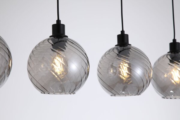 Hängelampe Metall Rauchglas Schwarz E27 L:110 cm modern