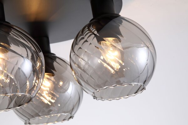 Deckenlampe Metall Rauchglas Schwarz E27 Ø37,5 cm Kugel