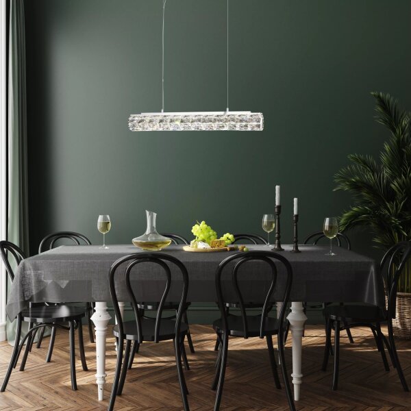 LED Hängelampe 3000K Glas Metall Kristall Chrom L:91 cm