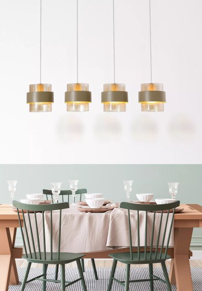 Hängelampe Glas Metall Sandfarben Bernstein E27 L:80 cm