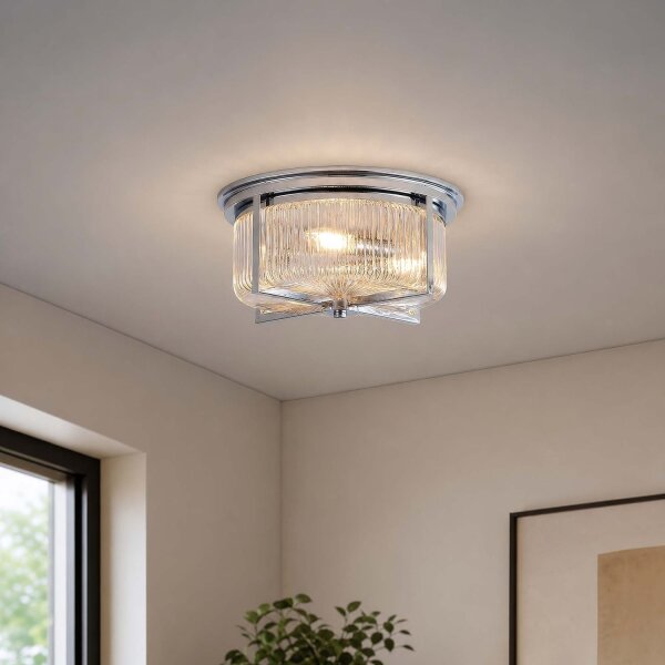 Deckenlampe Glas Metall Chrom E14 IP44 Ø35 cm Zylinder