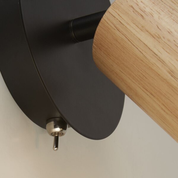 Wandspot verstellbar Gummiholz Schwarz E27 H:12 cm rund