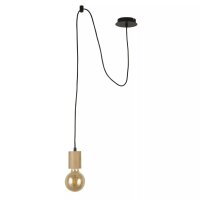 Spider H&auml;ngelampe Gummiholz Schwarz Natur E27 L:207 cm