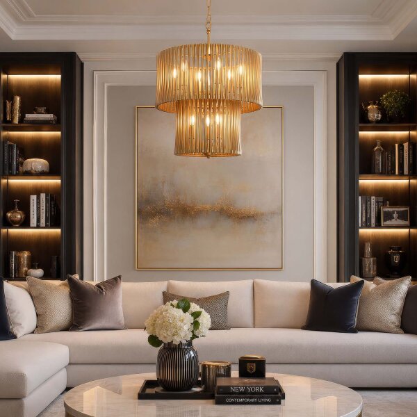 Pendelleuchte Metall Gold E14 Ø50 cm mehrstöckig modern
