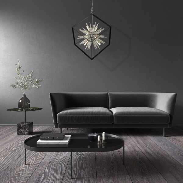 Hängelampe Glas Metall Schwarz Chrom G9 L:65 cm