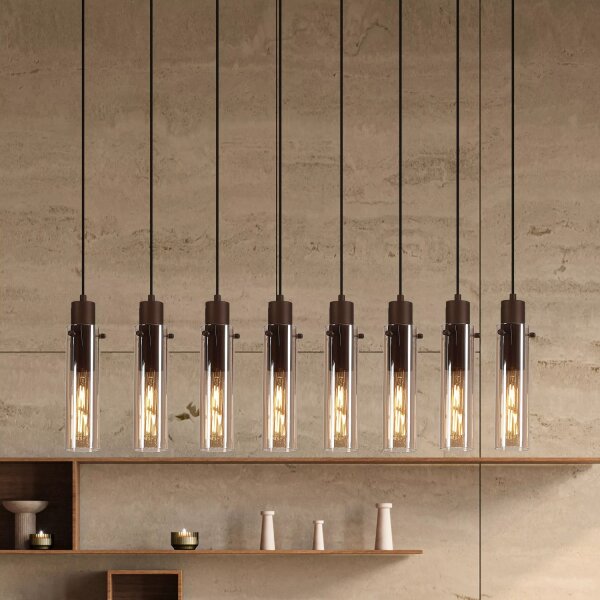 Hängelampe Glas Metall Mokka Bernstein E27 L:110 cm