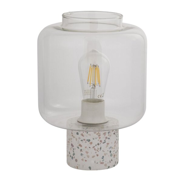 Tischleuchte Beton Glas Weiß E27 H:28 cm Kabelschalter
