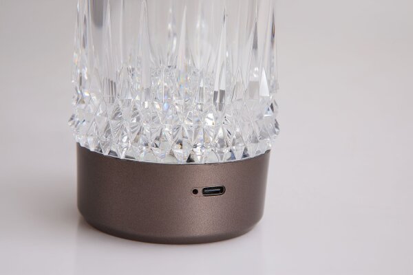LED Tischlampe Akku 3000K Aluminium Glas Bronze Ø7 cm