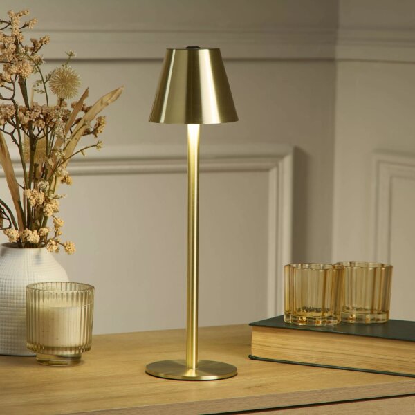 LED Tischleuchte Akku 2700-6500K Metall Messing H:36 cm