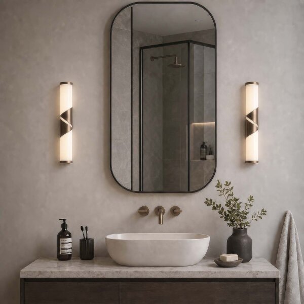 LED Wandlampe 3000K Glas Bronze Weiß IP44 H:37 cm opal