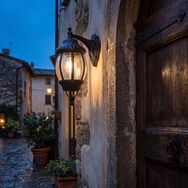 Lanterne murale rustique extérieure noire protégée de la pluie