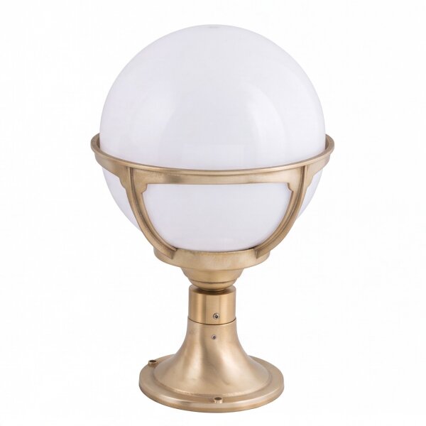 Luminaire de socle extérieur laiton Boule Abat-jour blanc