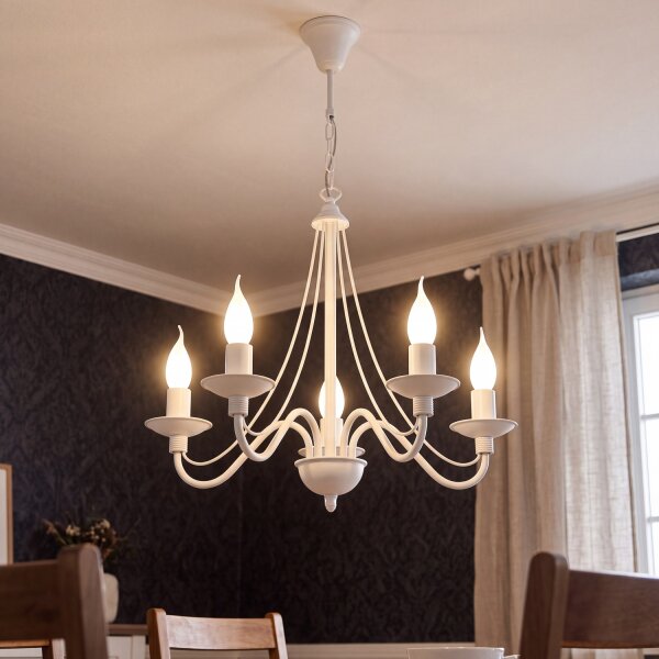 Lustre Métal Blanc 5 branches Rustique Salle à manger
