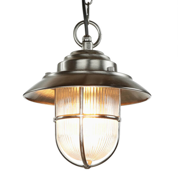 Lampe à suspension extérieure en nickel laiton véritable verre strié
