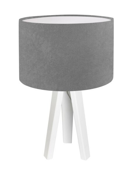 Lampe de table bois trépied gris blanc 46cm rétro JERRY