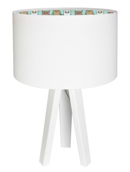 Lampe en bois pour enfants Fille Blanc Hiboux Table