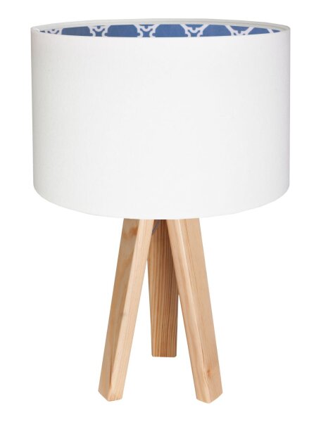 Lampe de table KIRA Blanc Bleu Rétro Trépied 46cm Bois
