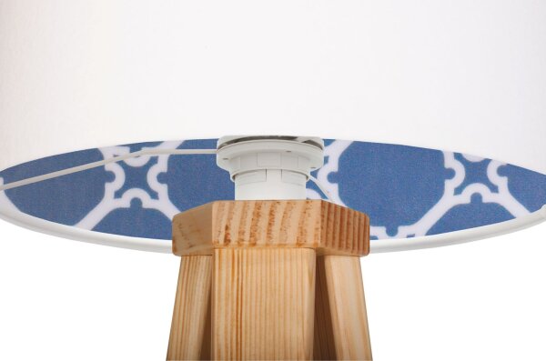 Lampe de table KIRA Blanc Bleu Rétro Trépied 46cm Bois